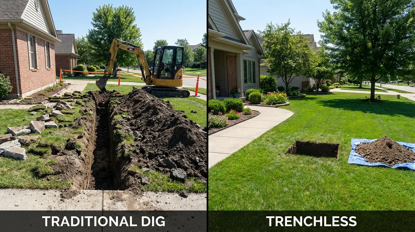 Trenchless sewer repair with minimal yard damage versus traditional excavation in Rochester, NY